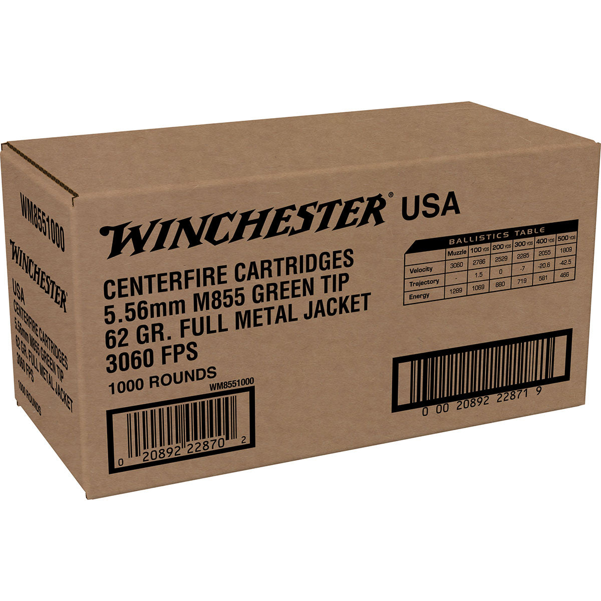 WINCHESTER 5.56mm NATO 62gr Full Metal Jacket 1,000/Box