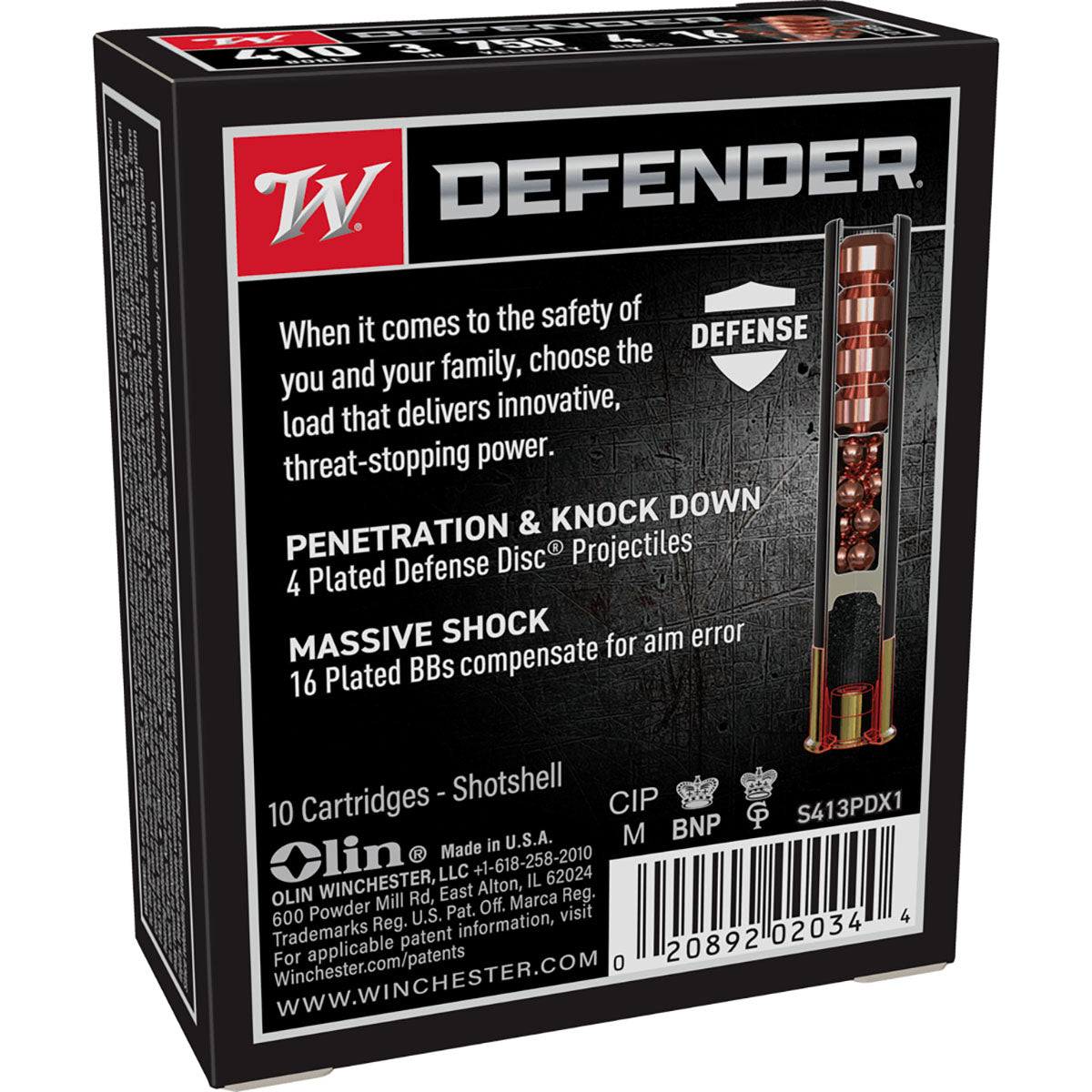 WINCHESTER Defender 410 Bore 3" 4 Disc Projectiles #16 BB's 10/Box